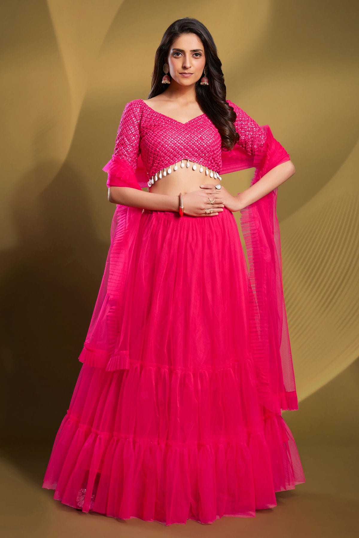 Pink Colour Embroidery Soft Net Lehenga Choli