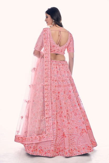 Pink Colour Embroidery Soft Net Lehenga Choli