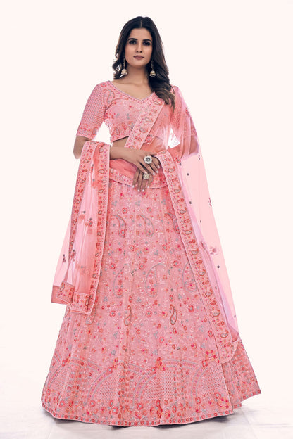 Pink Colour Embroidery Soft Net Lehenga Choli