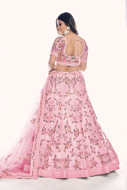 Pink Colour Embroidery Soft Net Lehenga Choli