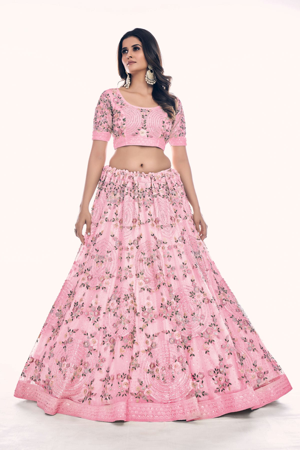 Pink Colour Embroidery Soft Net Lehenga Choli