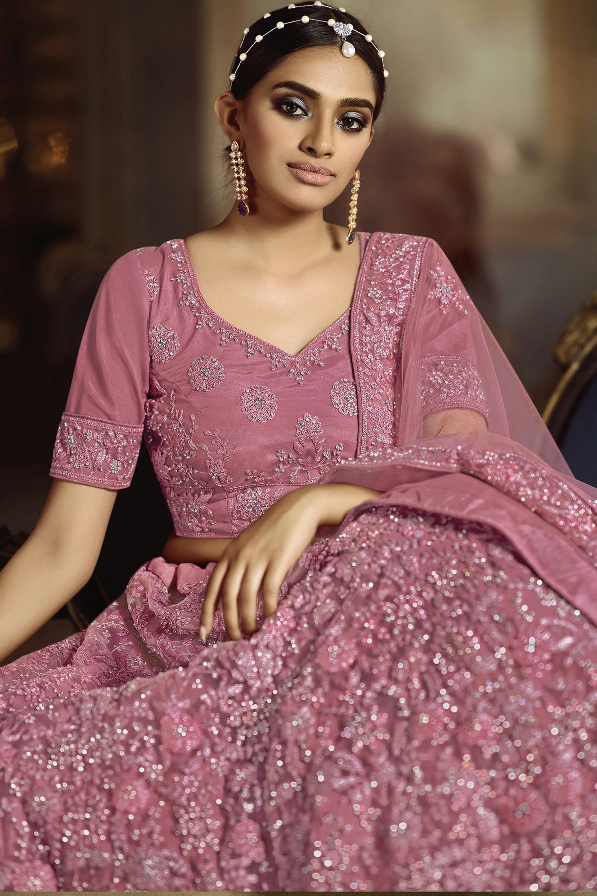 Pink Colour Embroidery Soft Net Lehenga Choli