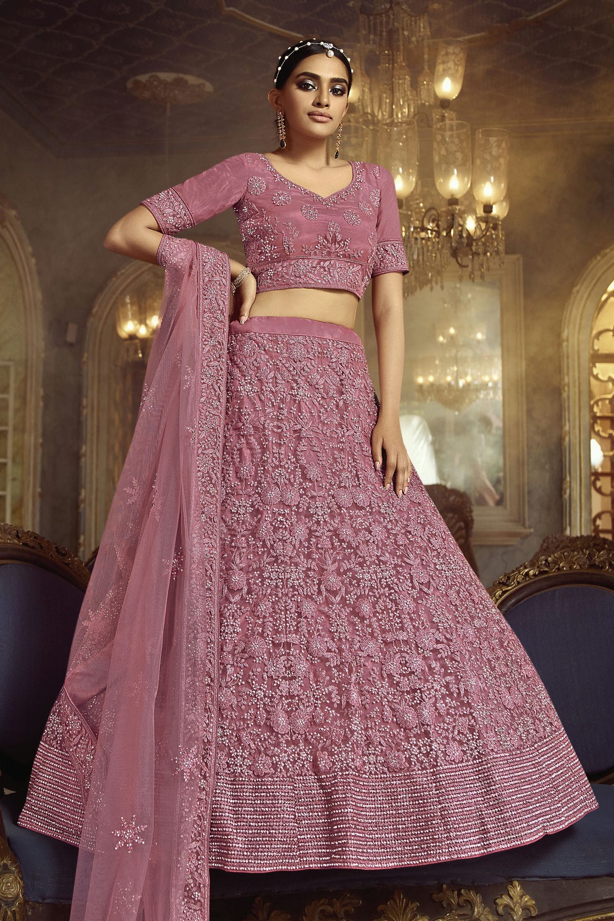 Pink Colour Embroidery Soft Net Lehenga Choli