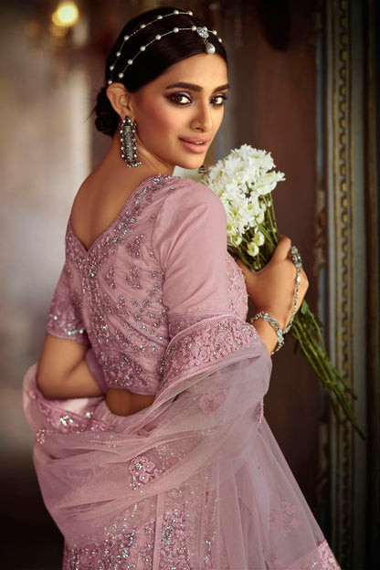 Pink Colour Embroidery Soft Net Lehenga Choli