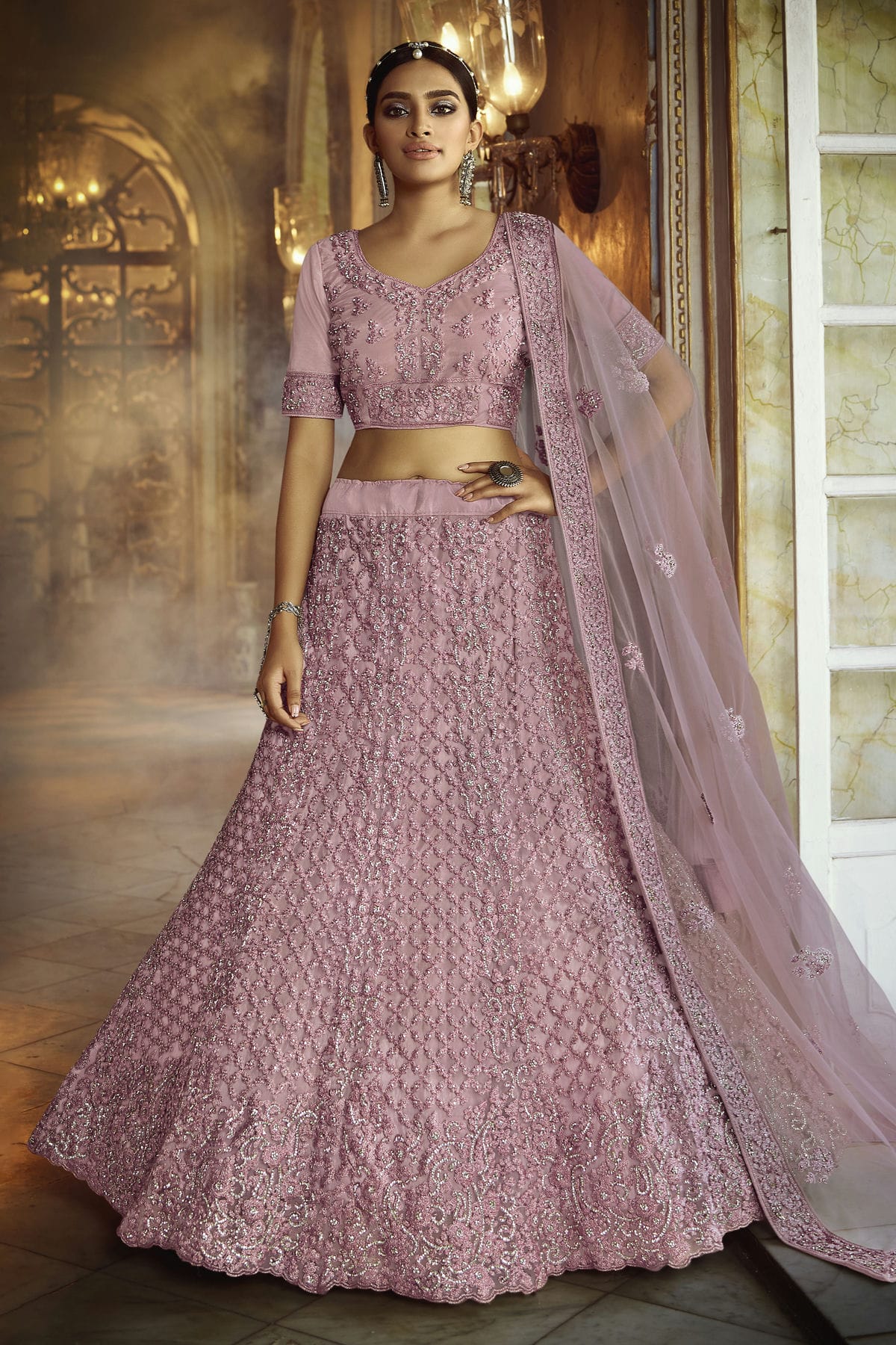 Pink Colour Embroidery Soft Net Lehenga Choli