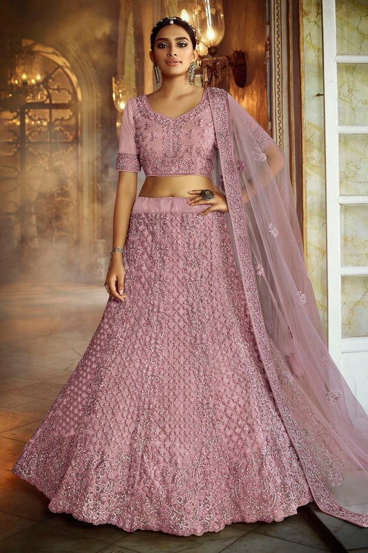 Pink Colour Embroidery Soft Net Lehenga Choli