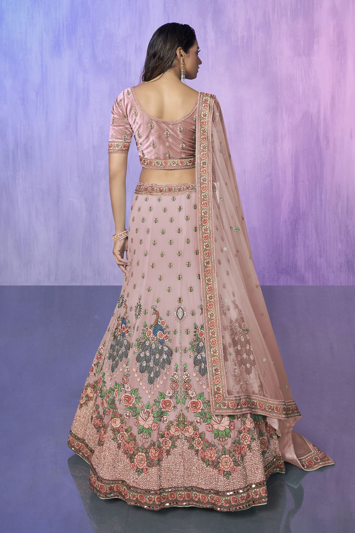 Pink Colour Embroidery Velvet Lehenga Choli