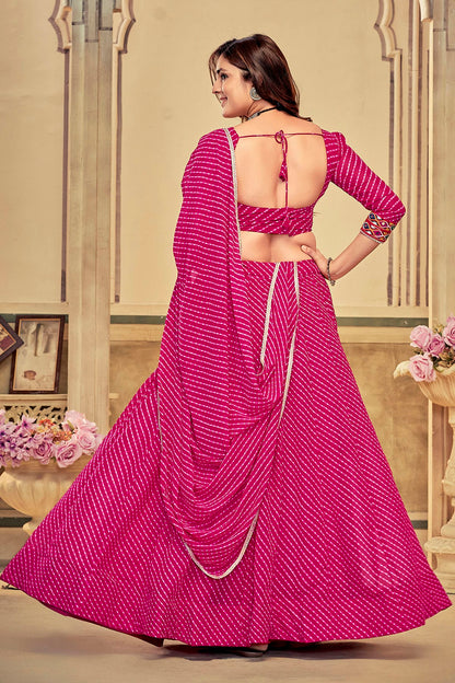 Pink Colour Embroidery Work Georgette Navratri Lehenga