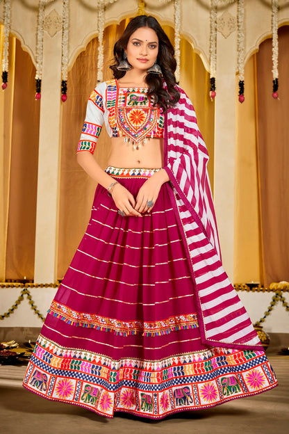 Pink Colour Embroidery Work Georgette Navratri Lehenga