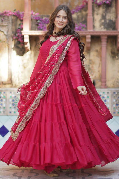 Pink Colour Faux Georgette Fabric Stitched Gown VSGW1112372