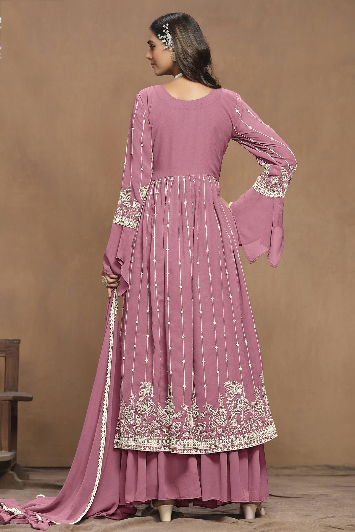 Pink Colour Faux Georgette Semi Stitched Sharara Suit