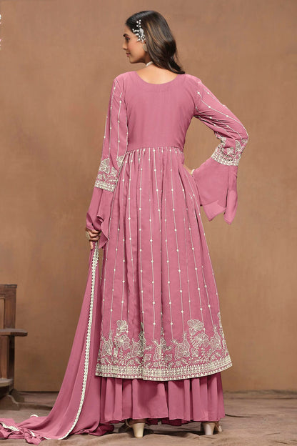 Pink Colour Faux Georgette Semi Stitched Sharara Suit