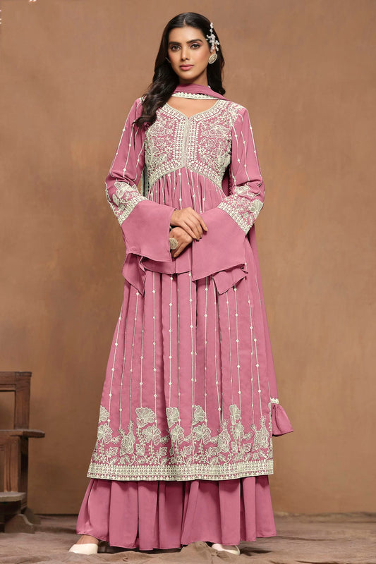 Pink Colour Faux Georgette Semi Stitched Sharara Suit