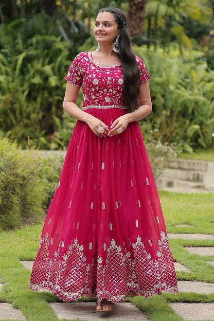 Pink Colour Faux Georgette Stitched Gown VSGW1112333