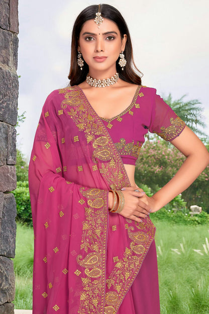 Pink Colour Georgette Designer Saree