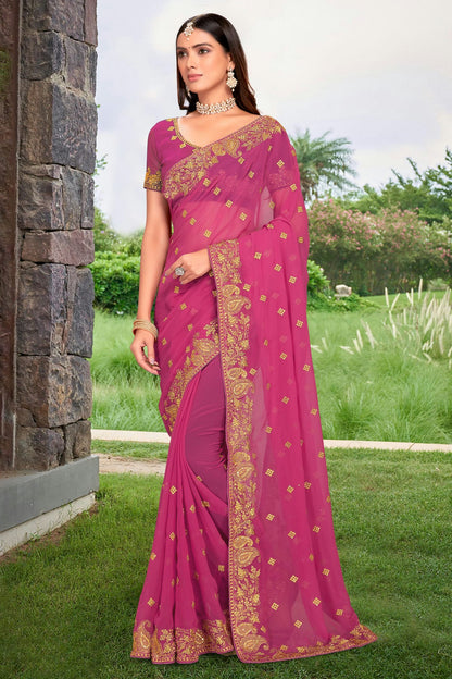 Pink Colour Georgette Designer Saree