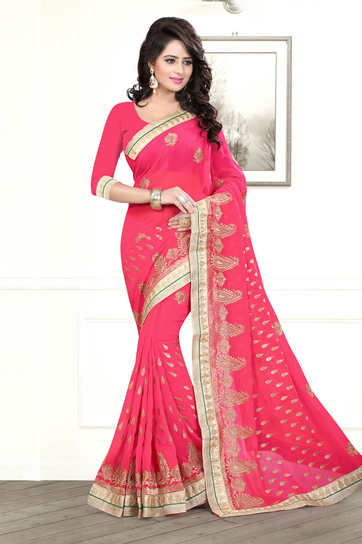 Pink Colour Georgette Designer Saree