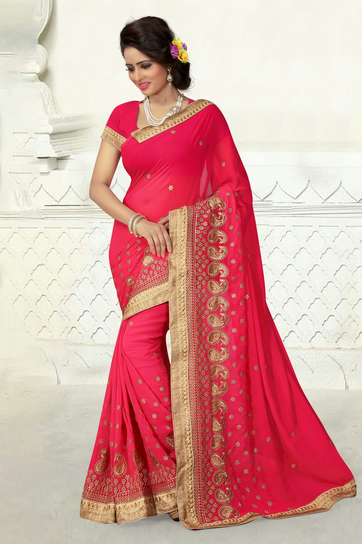 Pink Colour Georgette Designer Saree