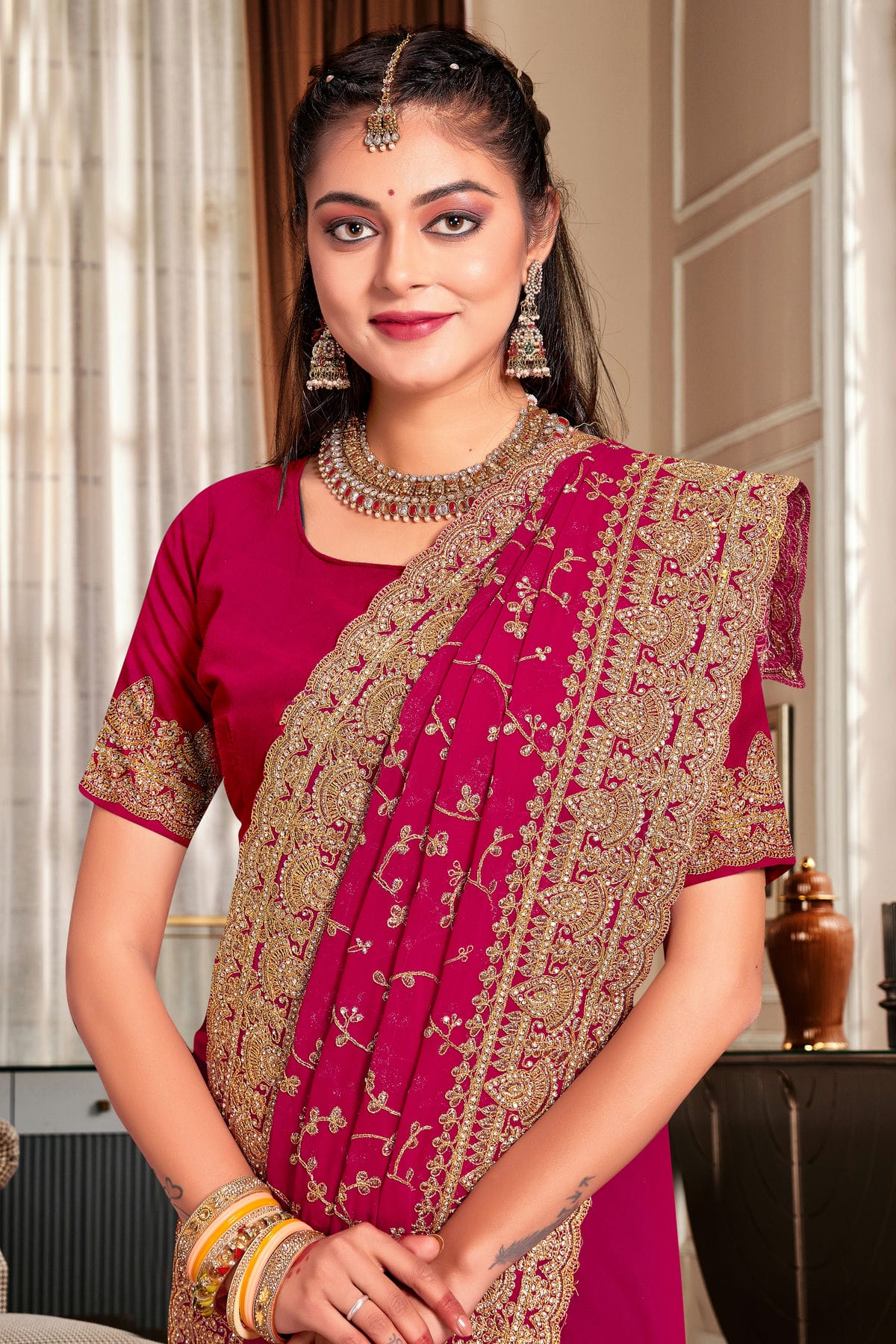 Pink Colour Georgette Designer Saree