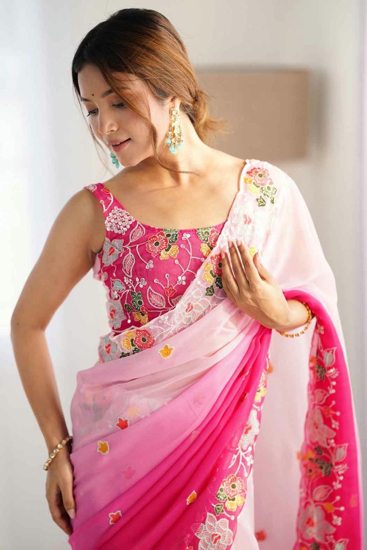 Pink Colour Georgette Designer Saree