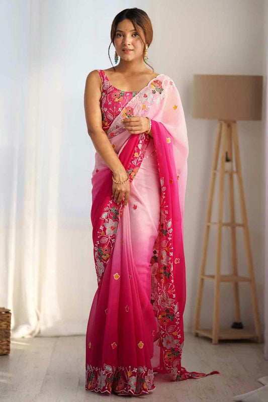 Pink Colour Georgette Designer Saree