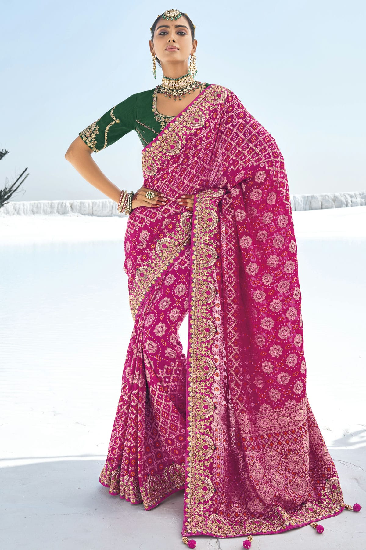 Pink Colour Georgette Designer Saree