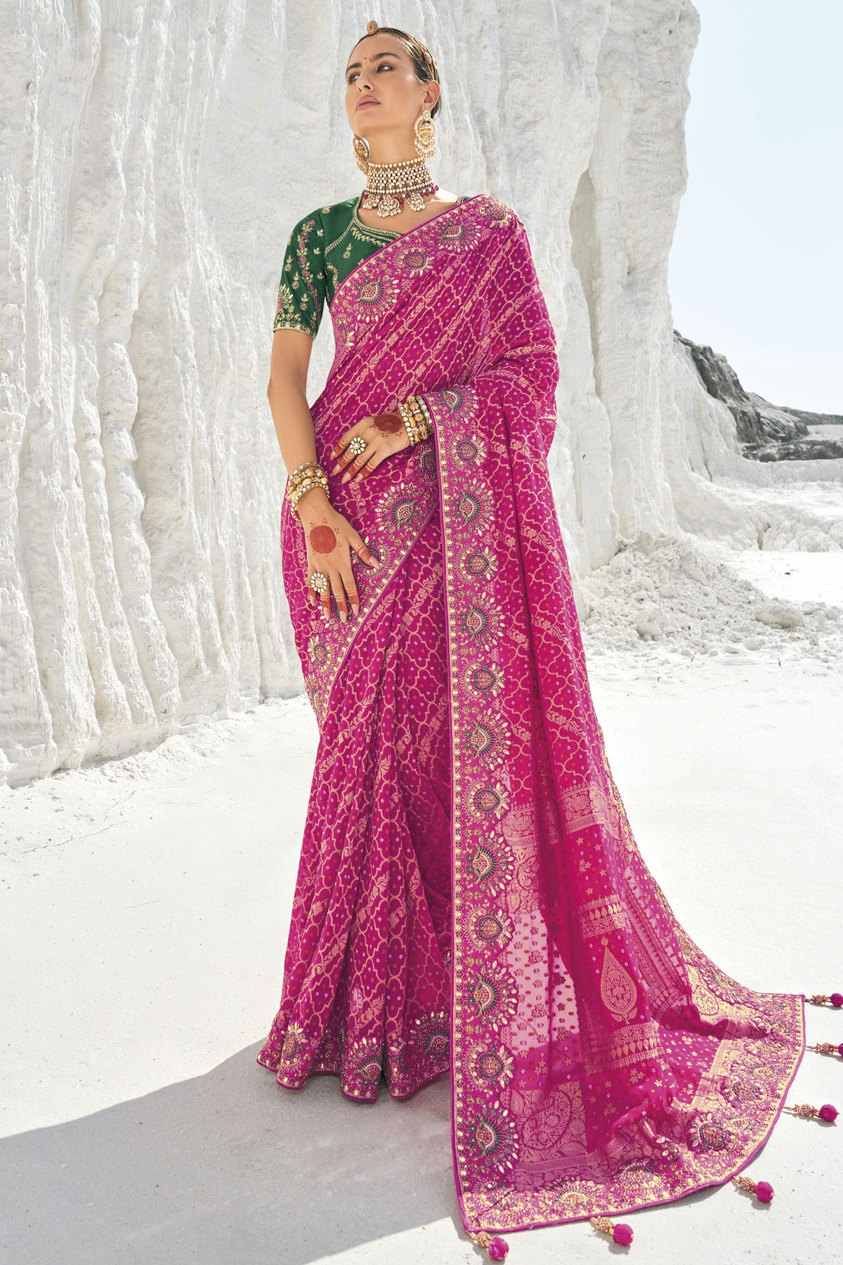 Pink Colour Georgette Designer Saree