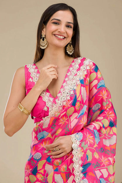 Pink Colour Georgette Printed Saree VSSD1112629