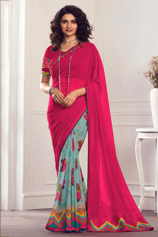 Pink Colour Georgette Printed Saree