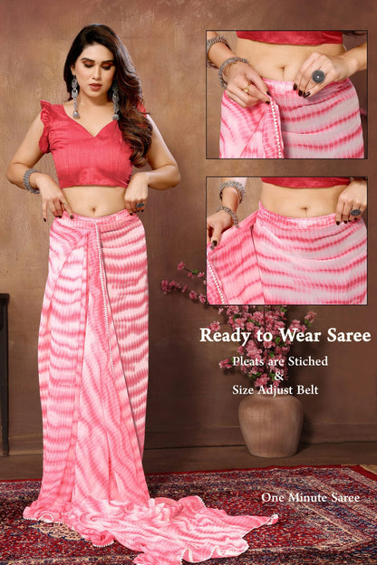 Pink Colour Georgette Ready To Wear Saree