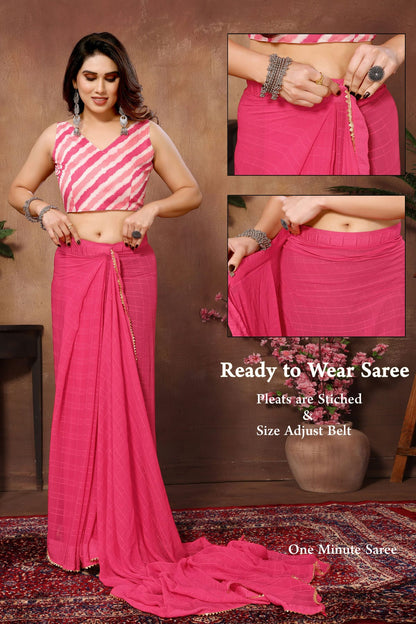 Pink Colour Georgette Ready To Wear Saree