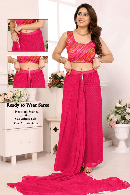 Pink Colour Georgette Ready To Wear Saree