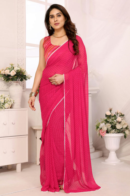 Pink Colour Georgette Ready To Wear Saree