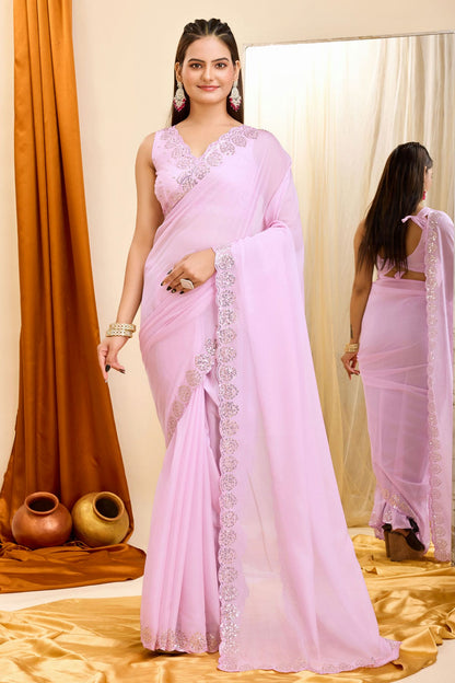 Pink Colour Georgette Saree