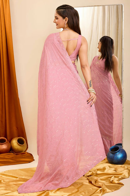 Pink Colour Georgette Saree