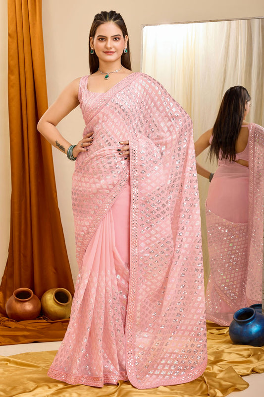 Pink Colour Georgette Saree