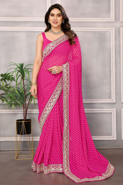 Pink Colour Georgette Saree