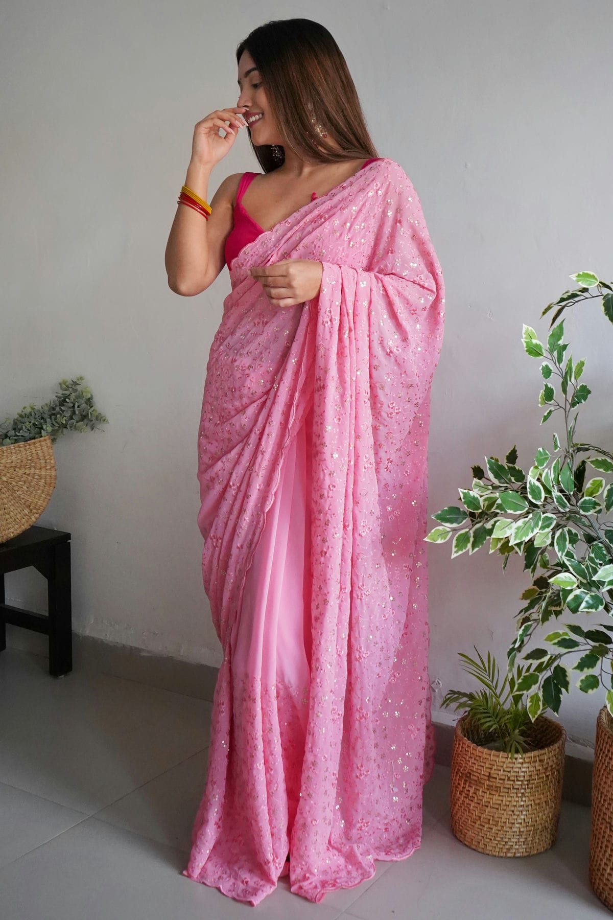 Pink Colour Georgette Saree