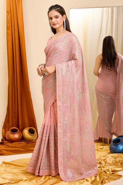 Pink Colour Georgette Saree