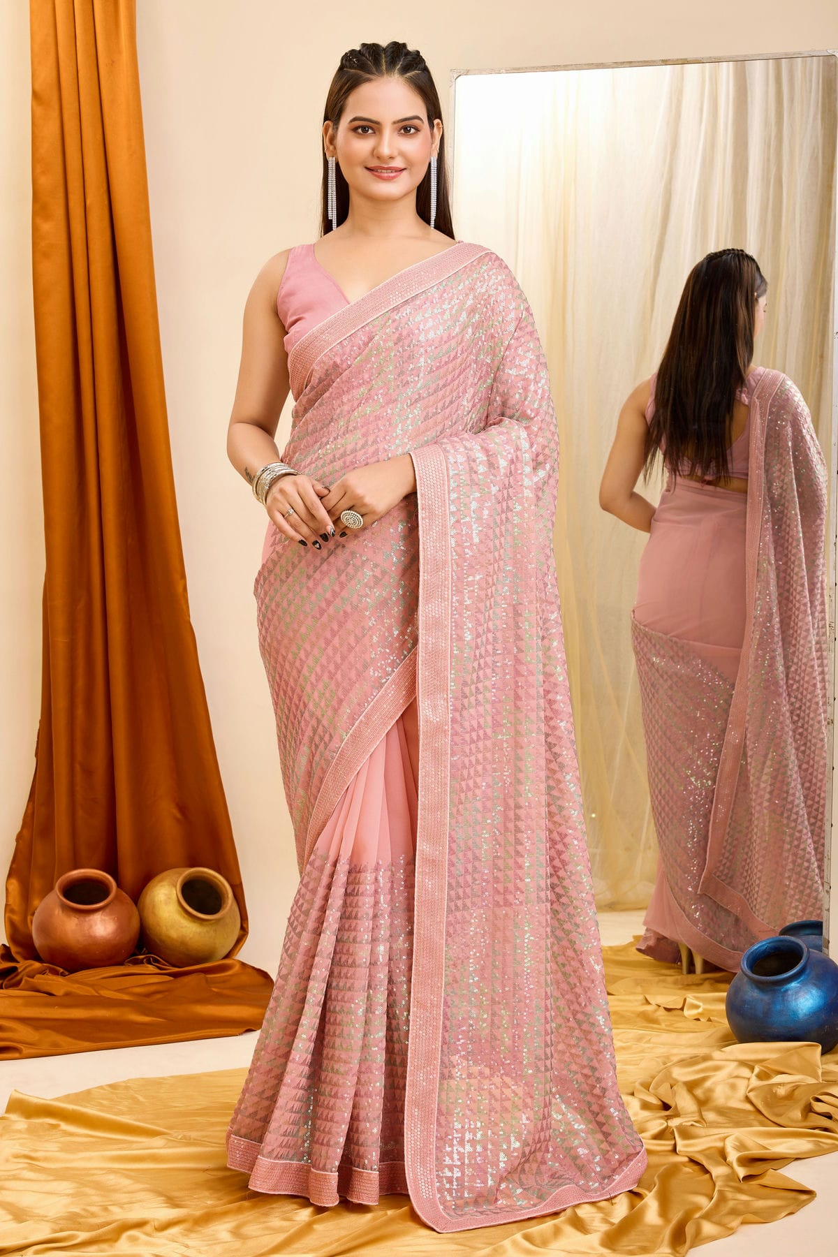 Pink Colour Georgette Saree