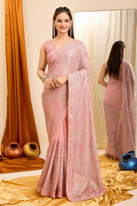 Pink Colour Georgette Saree