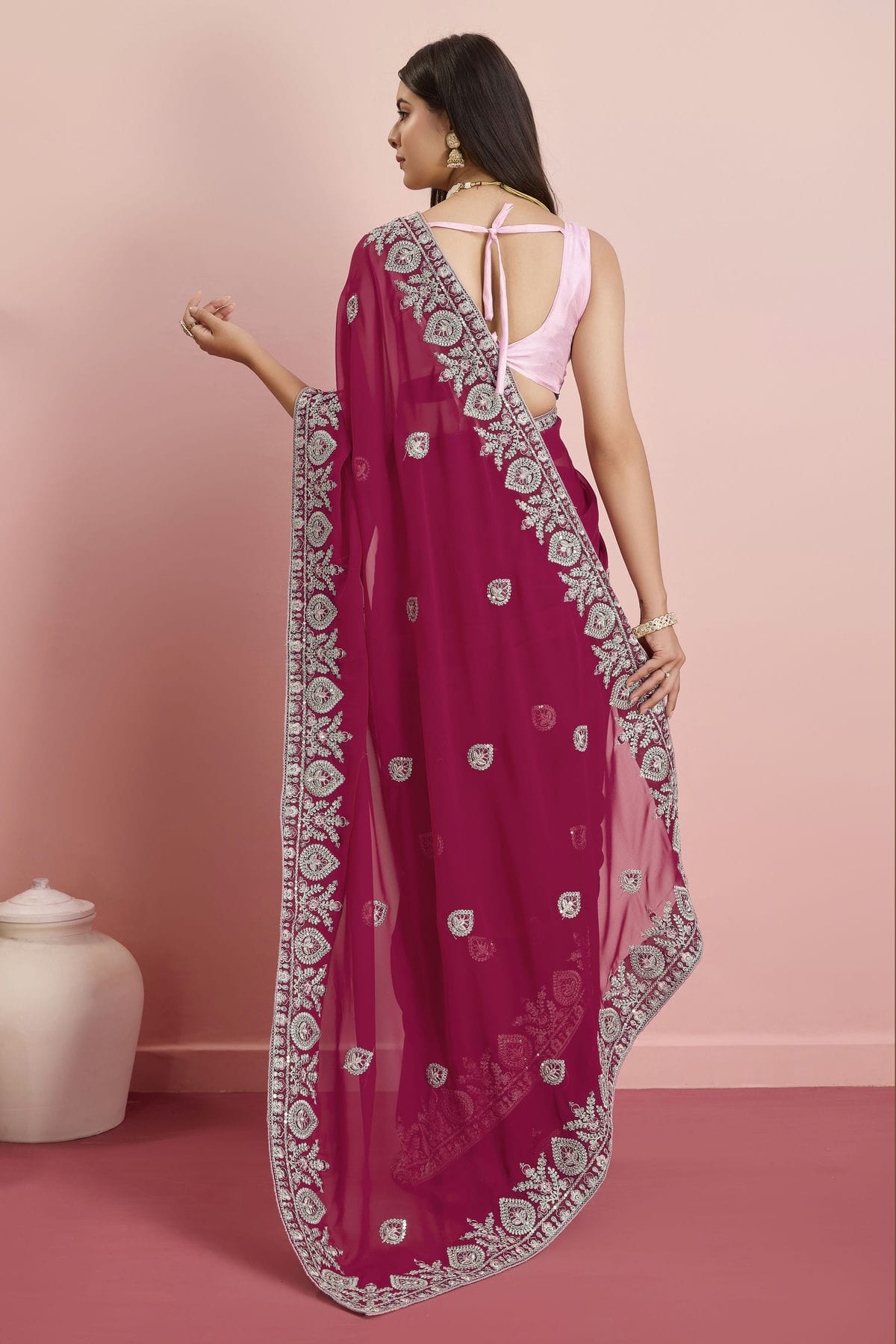 Pink Colour Georgette Saree