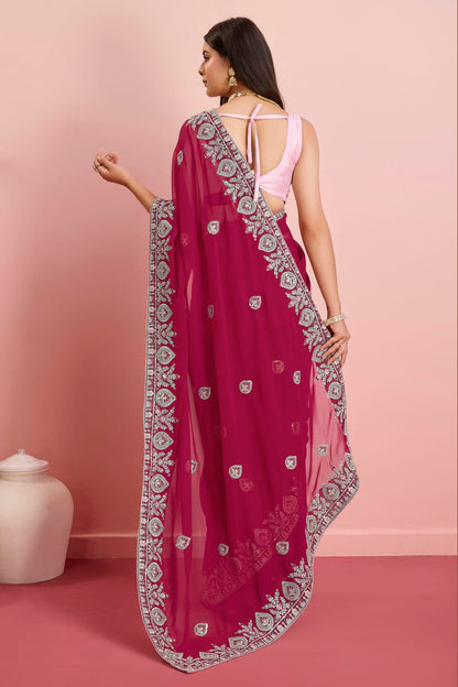 Pink Colour Georgette Saree