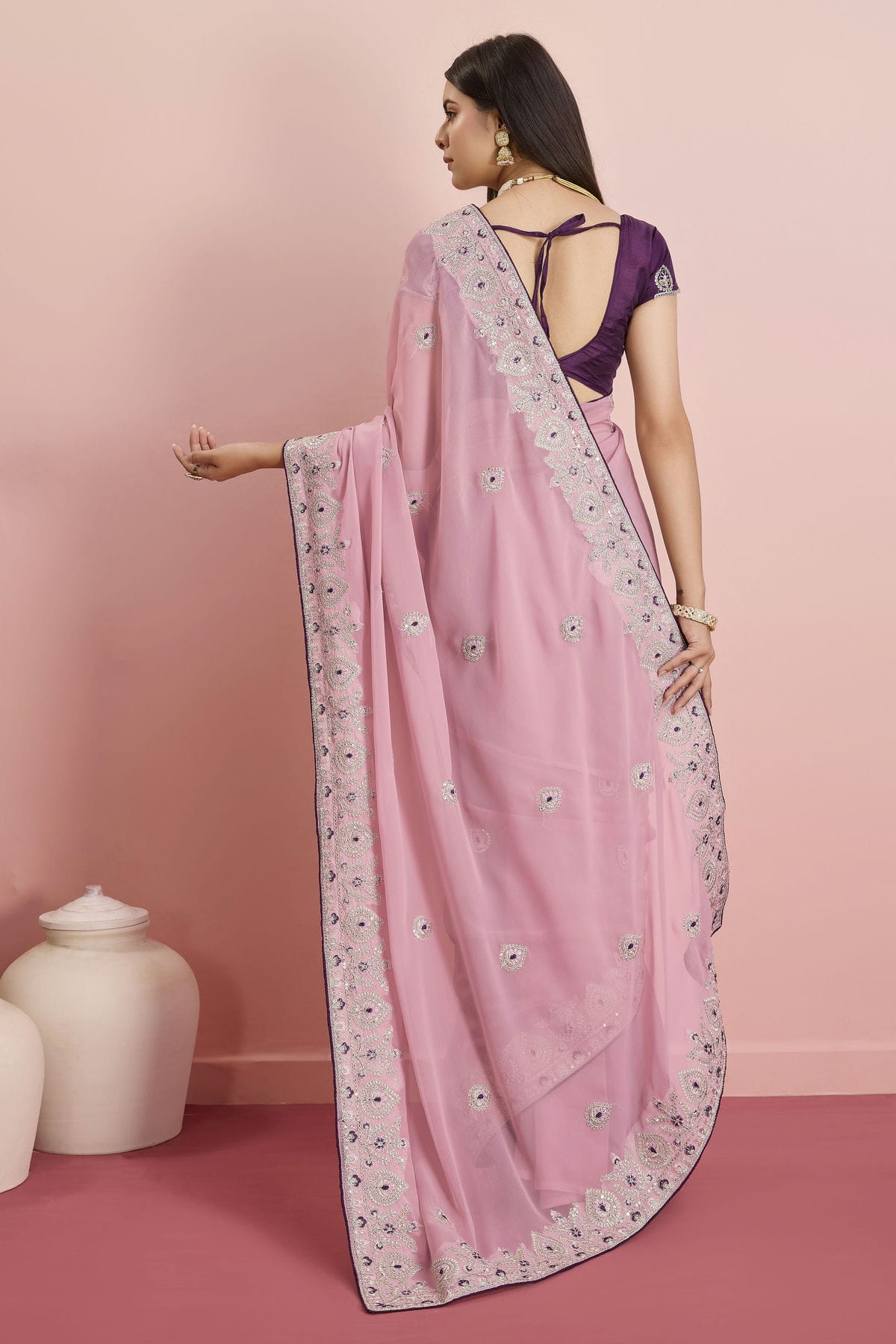 Pink Colour Georgette Saree