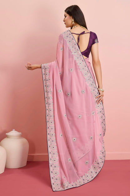 Pink Colour Georgette Saree