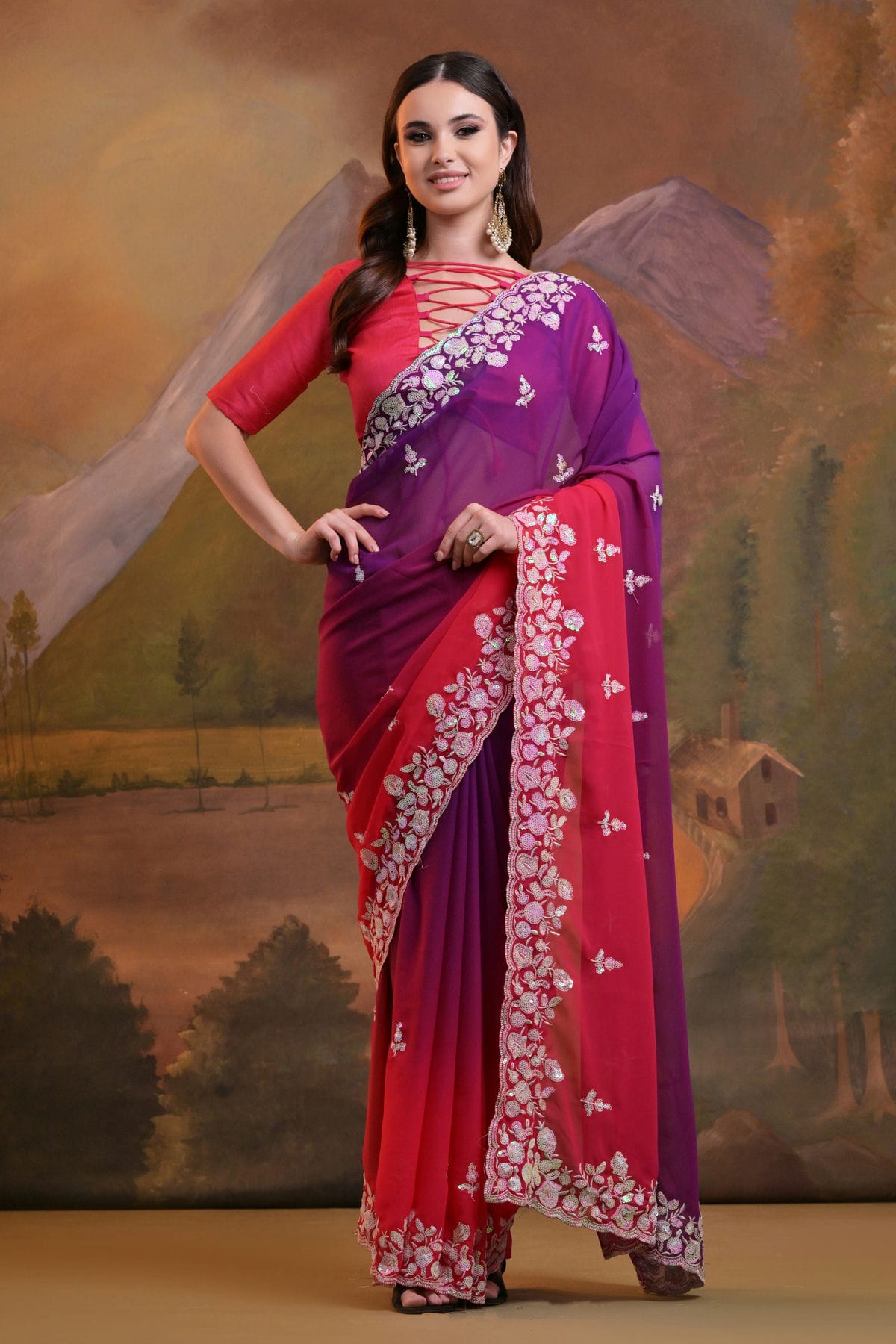 Pink Colour Georgette Saree