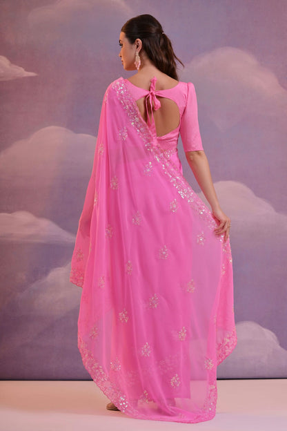 Pink Colour Georgette Saree