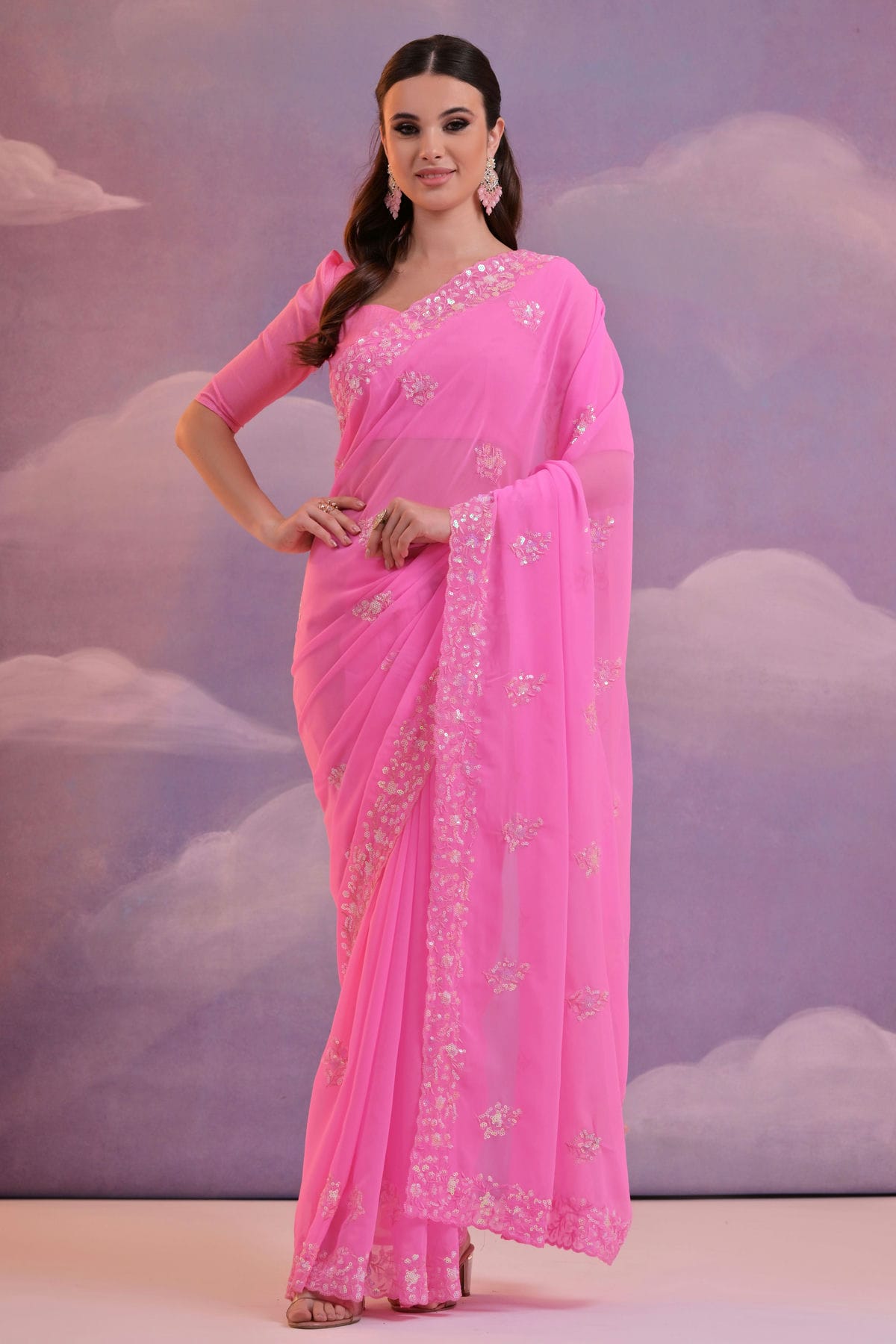 Pink Colour Georgette Saree