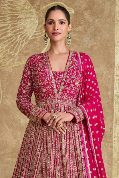 Pink Colour Gerogette Anarkali Suit VSSM1140628