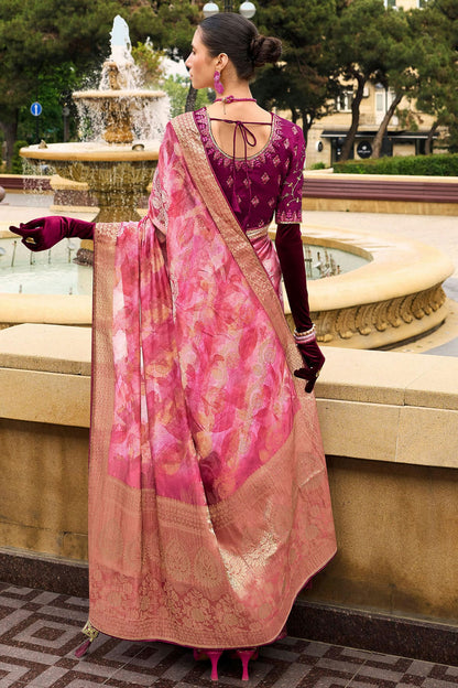 Pink Colour Jacquard Silk Traditional Saree